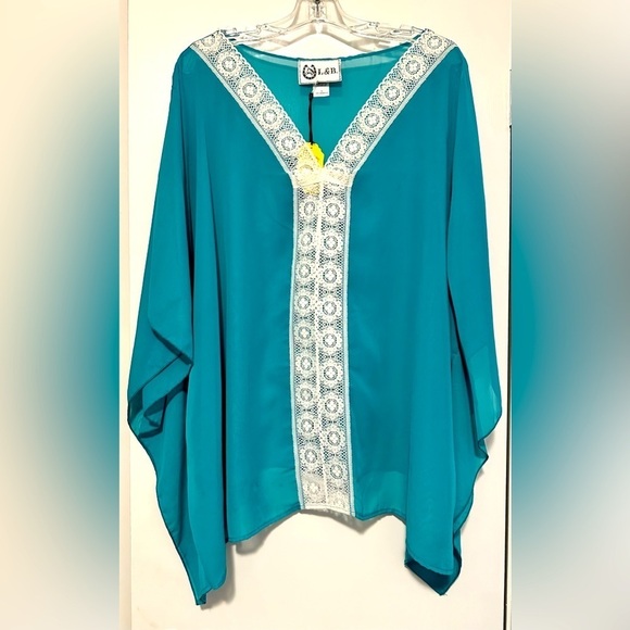 L&B Tops - NWT L&B teal sheer blouse size XL